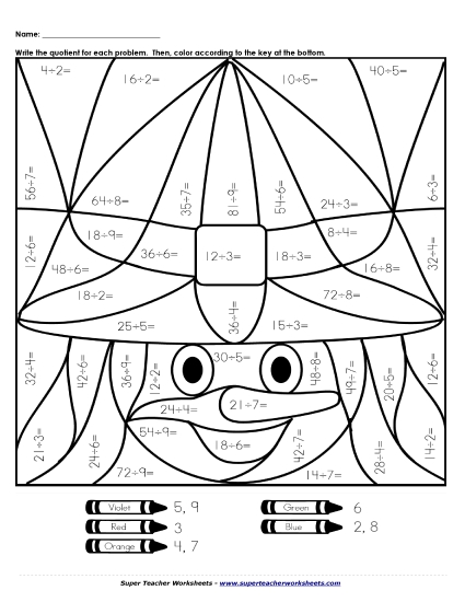 Division Mystery Picture: Witch (Basic Division Facts) Worksheet