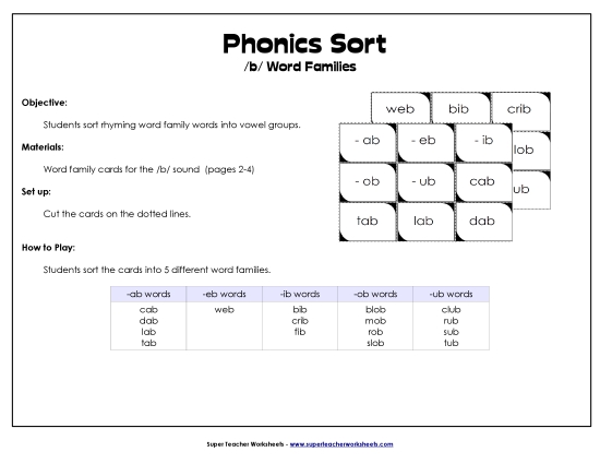 Word Family Sort - /b/