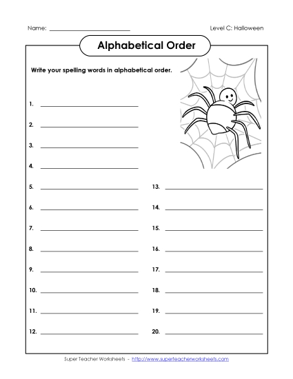 ABC Order: Write List (C-Halloween)  Spelling C Worksheet