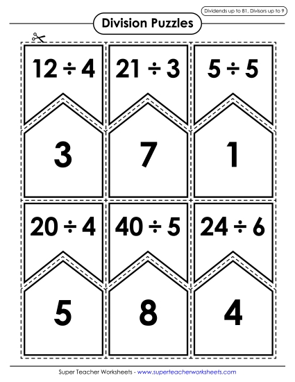 Division Puzzles: Dividends up to 81, Divisors up to 9