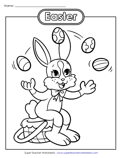 Coloring Page: Juggling Easter Bunny