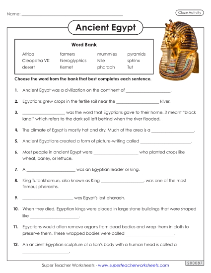 Ancient Egypt Cloze Activity