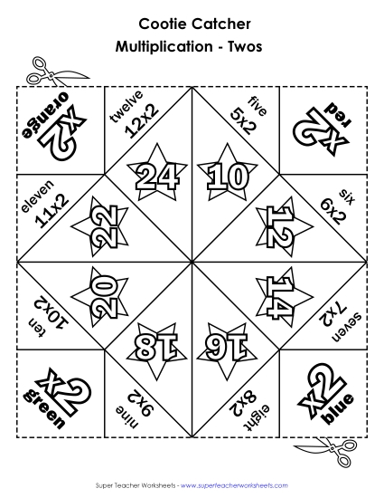 Cootie Catcher: Multiplication by 2s