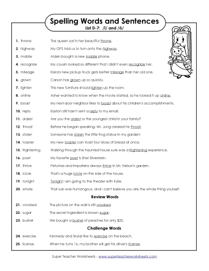 Spelling Test Sentences (D-7)