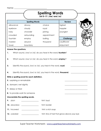 Spelling Question Worksheet (D-17)