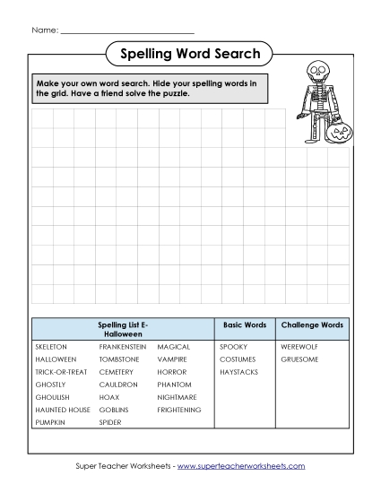 Make a Word Search  Spelling E Worksheet