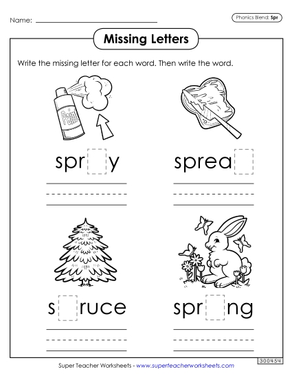 Missing Letters (Spr- Words)