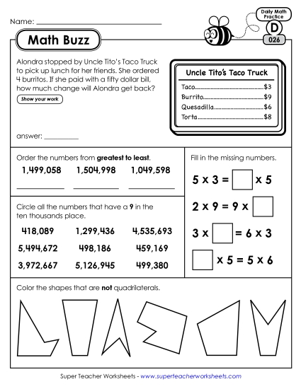 Math Buzz: Week 6<br>Worksheets 26 through 30