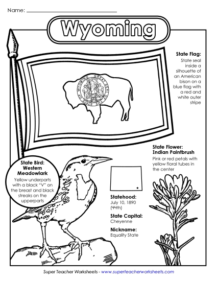 Wyoming State Symbols Coloring Page