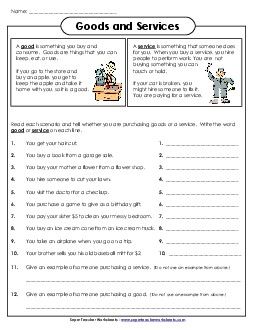 Goods and Services Free 3rd Grade Social Studies Worksheet