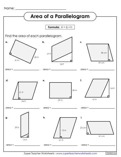 Areas of Parallelograms Practice (Intermediate)