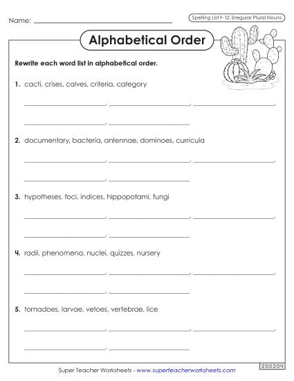 Alphabetical Order Worksheet (F-12)
