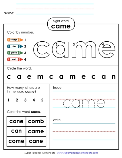 Worksheet 4: Came
