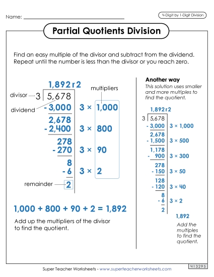 Partial Quotients Anchor Chart<br>(4-Digit by 1-Digit)