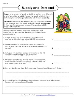 Supply and Demand Activity 3rd Grade Social Studies Worksheet