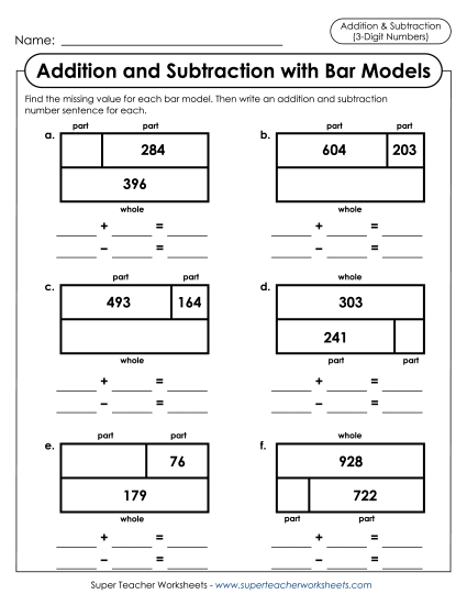 Addition and Subtraction<br>Bar Models (Tape Diagrams)