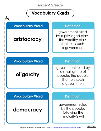 Ancient Greece Vocabulary Cards