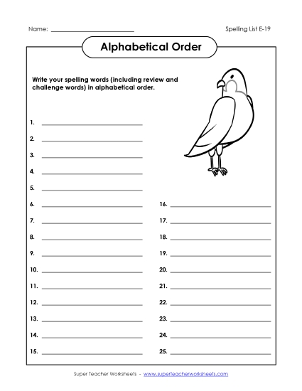 ABC Order: Write List (E-19)