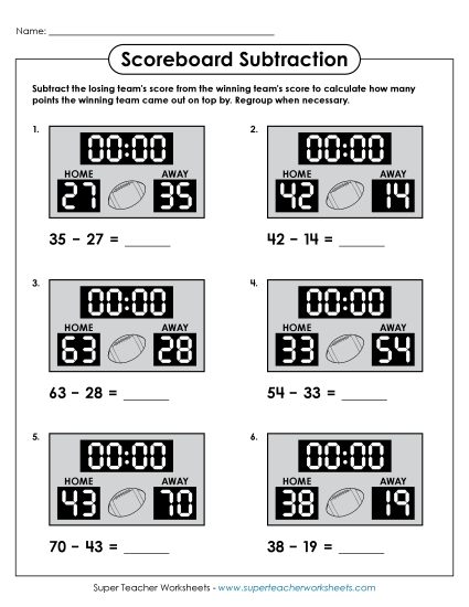 Scoreboard Subtraction<br>(2-Digit Subtraction)