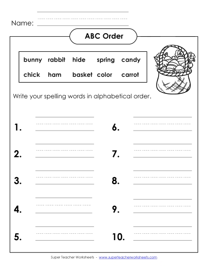 ABC Order: Write List (B-Easter) 