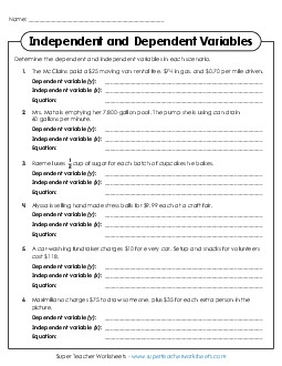 Independent & Dependent Variables 6th Grade Math Worksheet