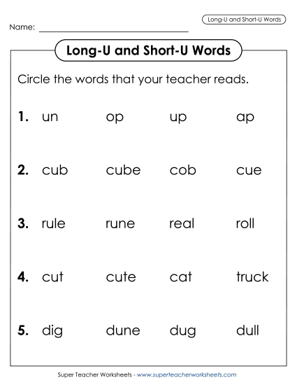 Listen and Circle: Long U and Short U