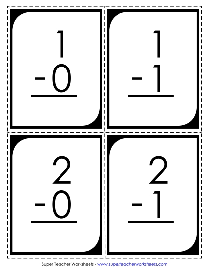 Subtraction Flashcards (Large)<br>Minuends to 10; Answers to 10