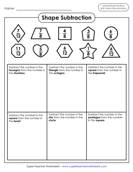 Shape Subtraction<br>Fractions w/ Same Denominators