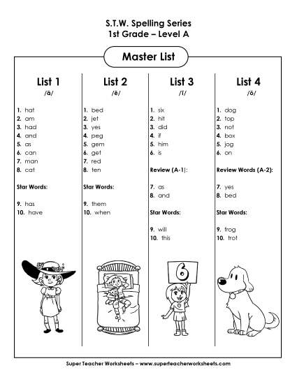 Spelling Grade 1 Master Lists