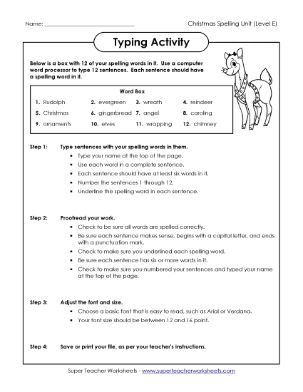 Typing Sentences Spelling E Worksheet