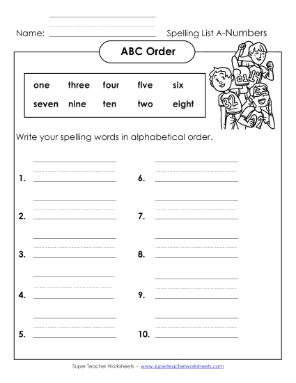ABC Order: Write List (A-Number Words) 