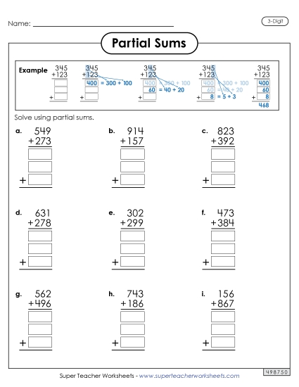New 3-Digit Partial Sums Addition (with Example) Spanish Worksheet New 3-Digit Partial Sums Addition (with Example) Spanish Worksheet