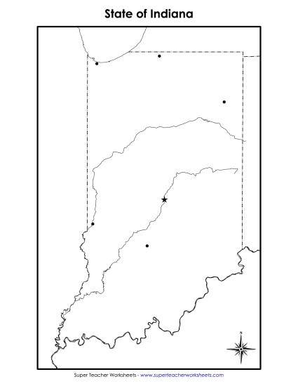 Blank Indiana Map with City Dots