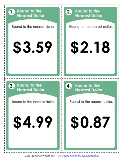 Task Cards: Rounding to Nearest Dollar