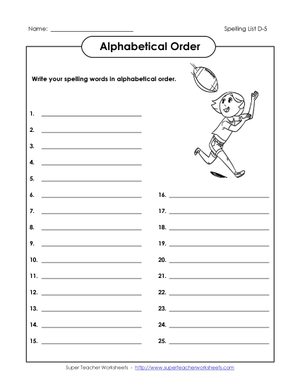 ABC Order: Write List (D-5)