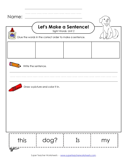 Make a Sentence<br>Cut and Glue (Unit 2)