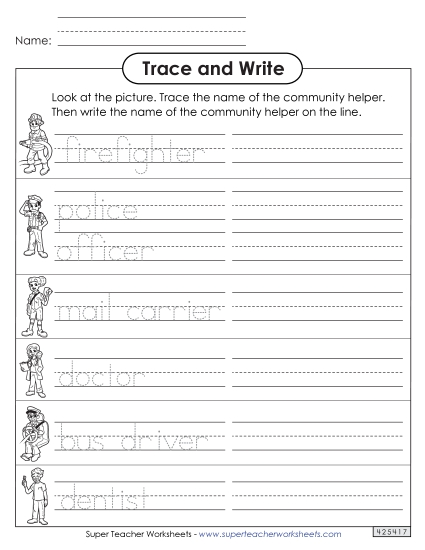 Job Titles Trace and Write (Worksheet 1)