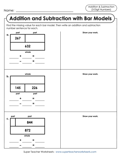 Addition Bar Models<br>With Work Space