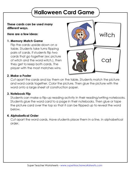 Halloween Word-Picture Card Sort Worksheet
