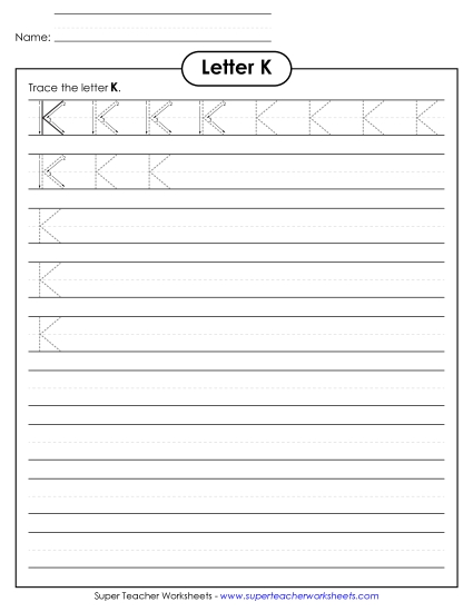 Uppercase K (Smaller Font Size) Alphabet Worksheet