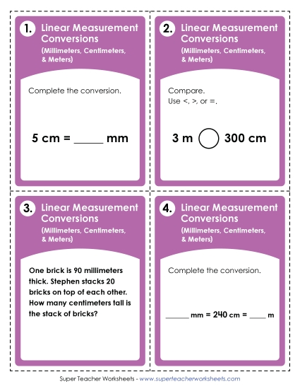 Task Cards: Converting Linear Measurements (mm, cm, m)
