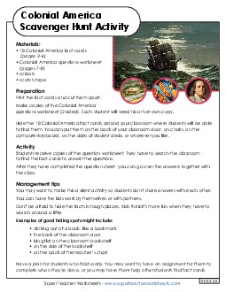 Colonial America Scavenger Hunt 5th Grade Social Studies Worksheet