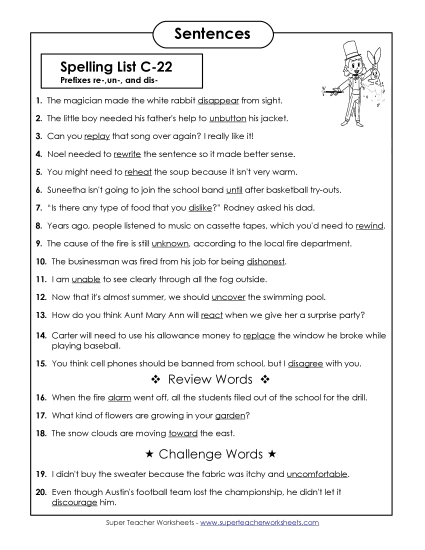 Spelling Test Sentences (C-22)