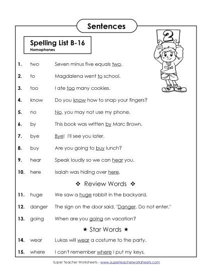 Spelling Test Sentences (B-16)