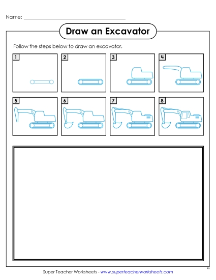 Draw a Excavator Learning To Draw Worksheet