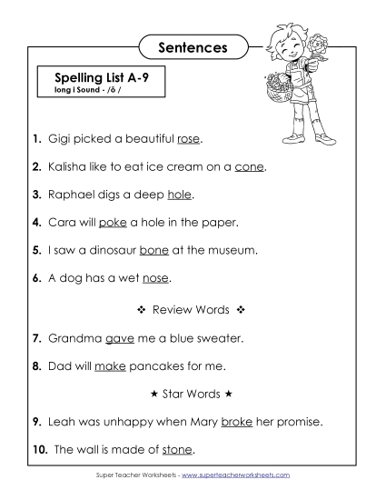Spelling Test Sentences (A-9)