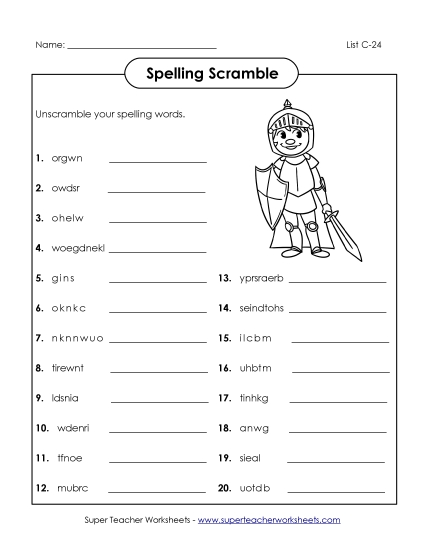 Unscramble the Spelling Words (C-24) 
