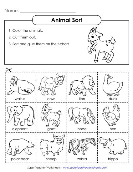 Animal Sort (Cut and Glue)