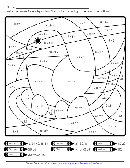Multiplication Mystery Picture: Bird