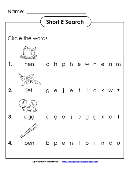 Short E: Horizontal Word Hunt 2 (Illustrated)